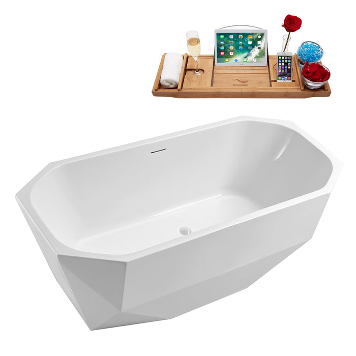63'' Streamline N630WH Freestanding Tub and Tray With Internal Drain