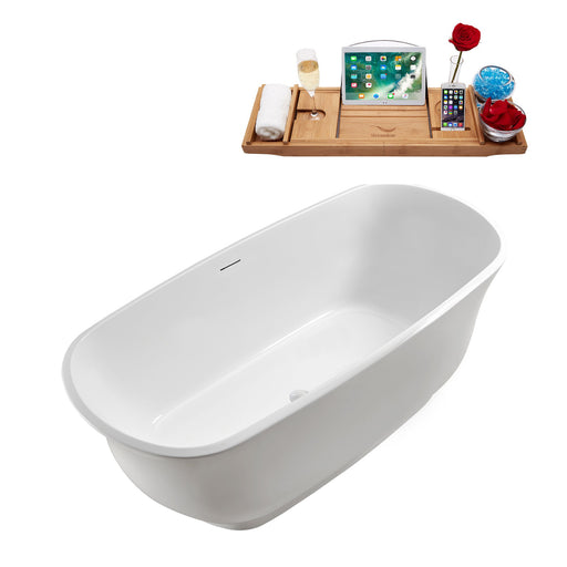 59'' Streamline N670WH Freestanding Tub and Tray With Internal Drain
