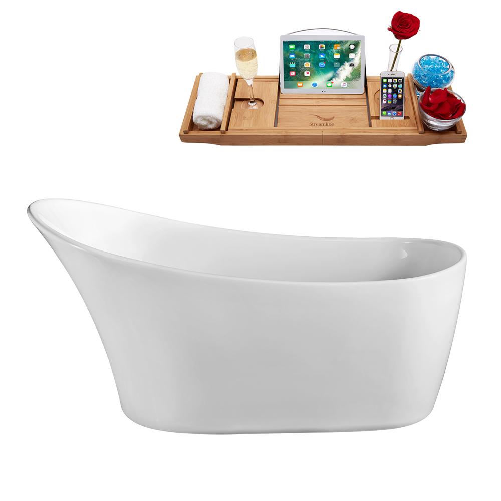 59" Streamline N820-IN-BL Soaking Freestanding Tub and Tray With Internal Drain