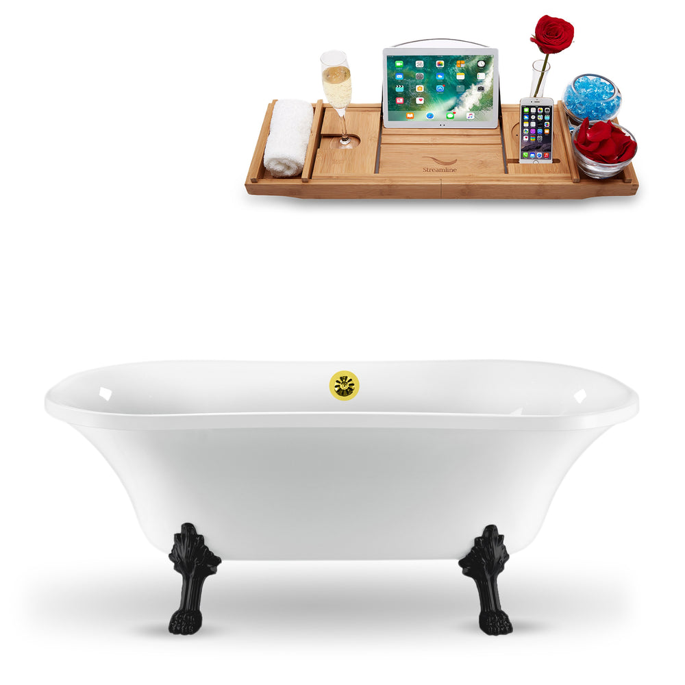 68" Streamline N861BL-GLD Clawfoot Tub and Tray With External Drain