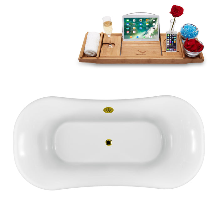 68" Streamline N861BL-GLD Clawfoot Tub and Tray With External Drain