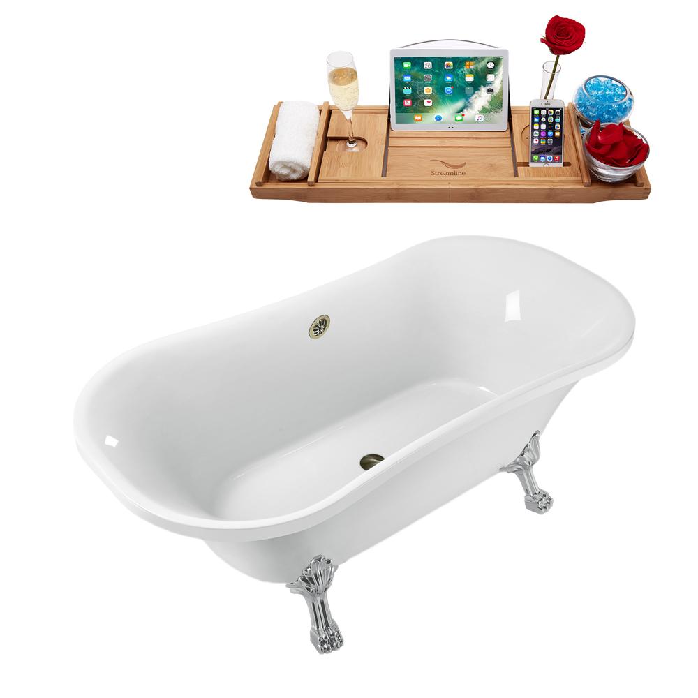 68" Streamline N861CH-BNK Clawfoot Tub and Tray With External Drain