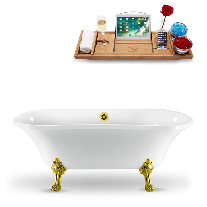68" Streamline N861GLD-GLD Clawfoot Tub and Tray With External Drain