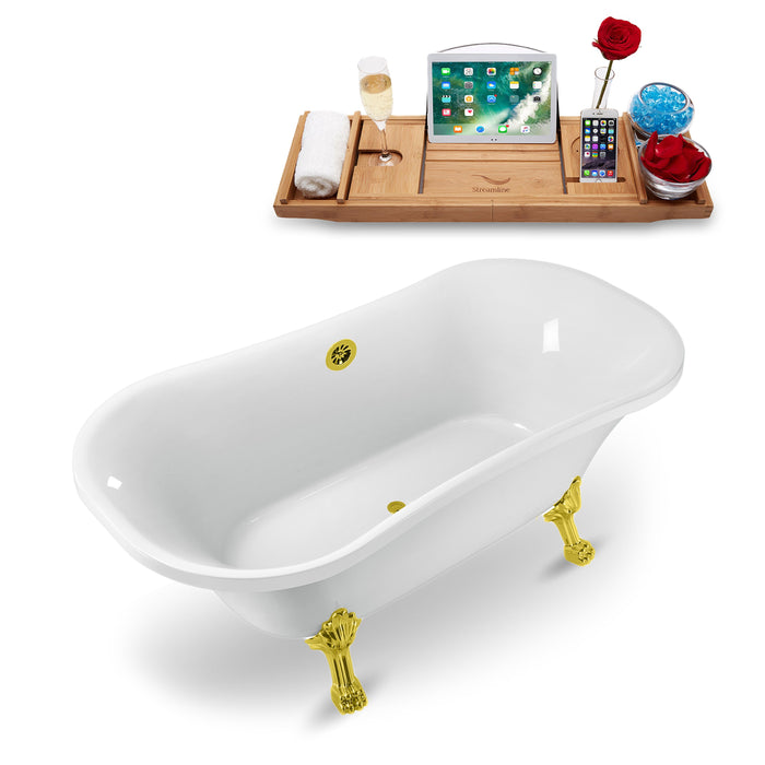 68" Streamline N861GLD-GLD Clawfoot Tub and Tray With External Drain
