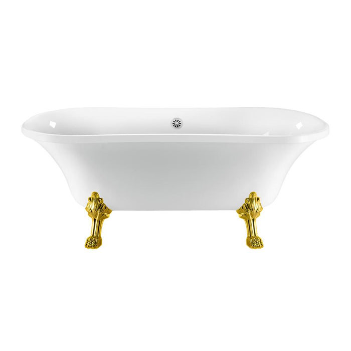 68" Streamline N861GLD-WH Clawfoot Tub and Tray With External Drain