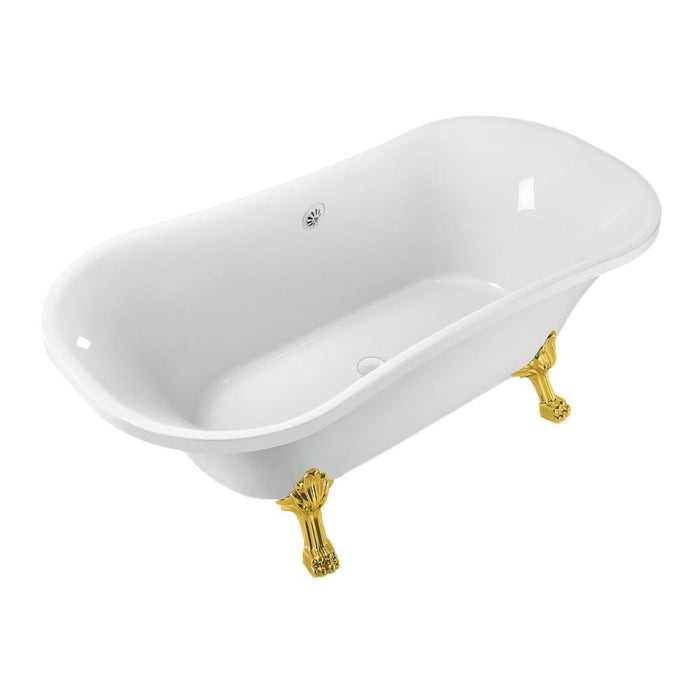 68" Streamline N861GLD-WH Clawfoot Tub and Tray With External Drain