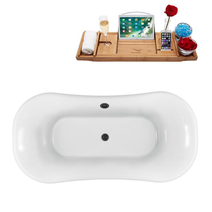 68" Streamline N861WH-BL Clawfoot Tub and Tray With External Drain
