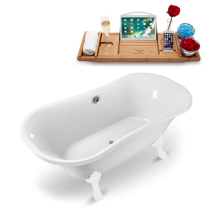68" Streamline N861WH-CH Clawfoot Tub and Tray With External Drain