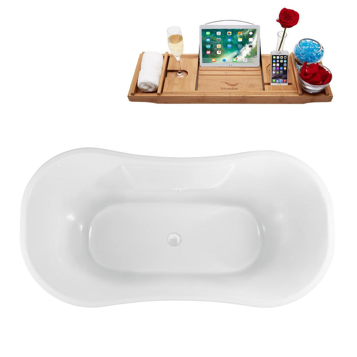 60" Streamline N900BL-WH Clawfoot Tub and Tray With External Drain