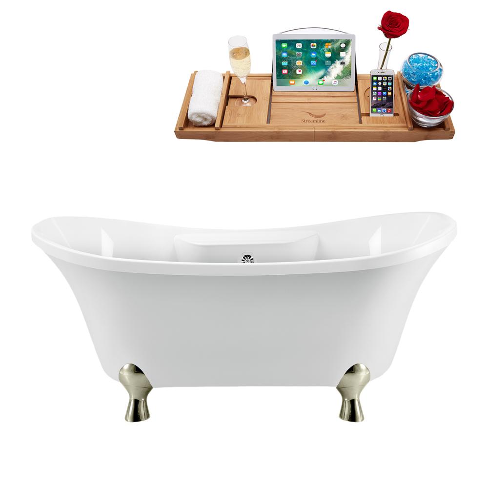 60" Streamline N900BNK-CH Clawfoot Tub and Tray With External Drain