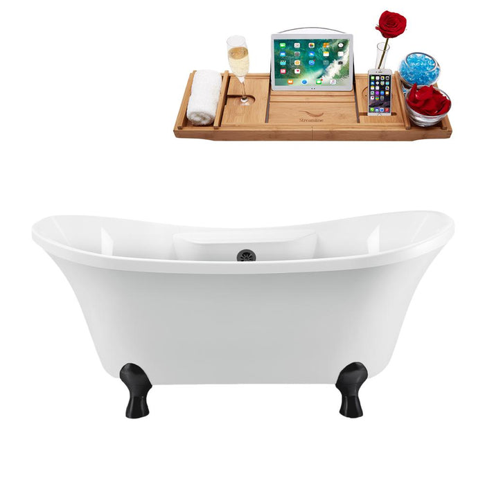 68" Streamline N901BL-BL Clawfoot Tub and Tray With External Drain