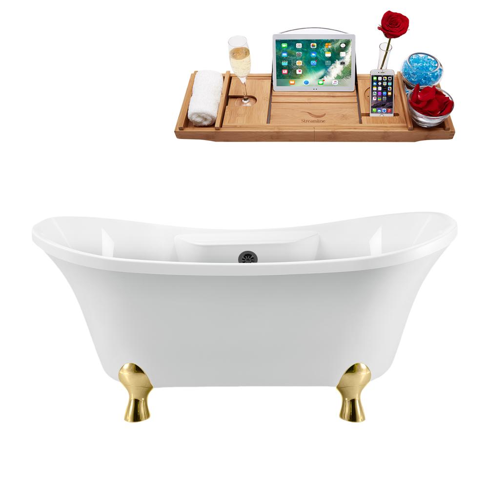 68" Streamline N901GLD-BL Clawfoot Tub and Tray With External Drain