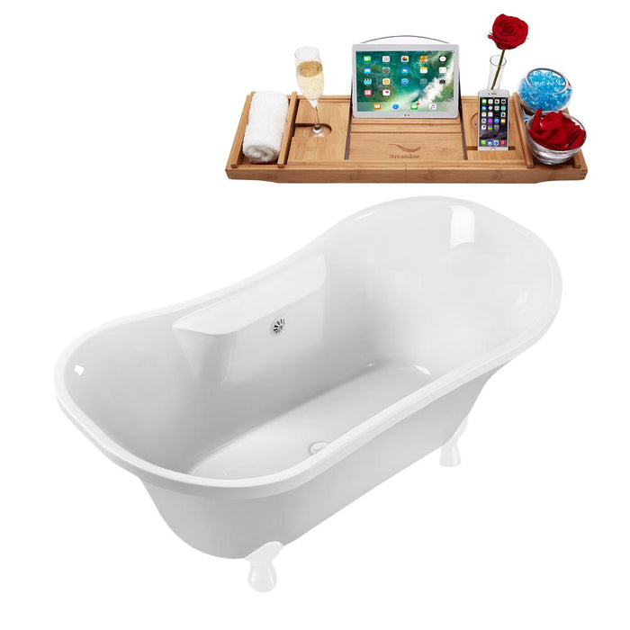 68" Streamline N901WH-WH Clawfoot Tub and Tray With External Drain