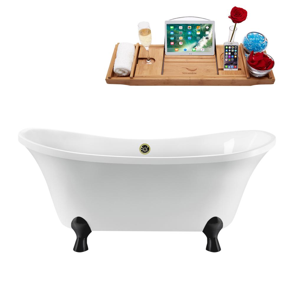 60" Streamline N920BL-BNK Clawfoot Tub and Tray With External Drain