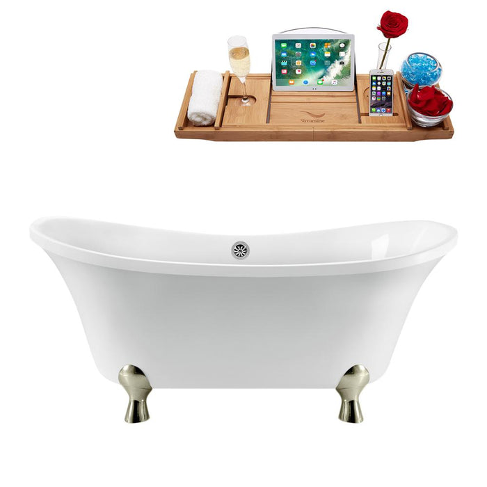 60" Streamline N920BNK-CH Clawfoot Tub and Tray With External Drain