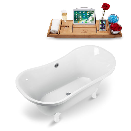 60" Streamline N920WH-CH Clawfoot Tub and Tray With External Drain