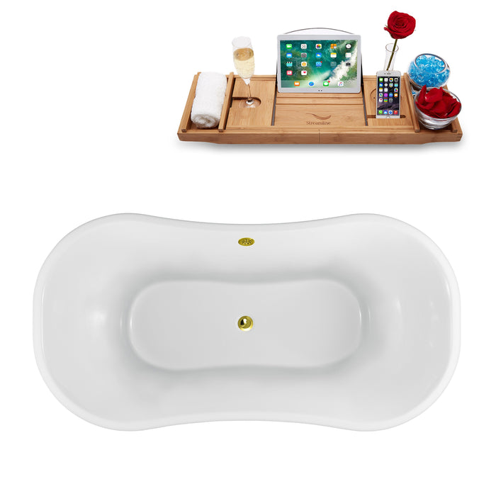 60" Streamline N920WH-GLD Clawfoot Tub and Tray With External Drain