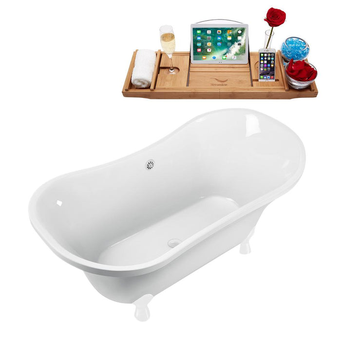 60" Streamline N920WH-WH Clawfoot Tub and Tray With External Drain