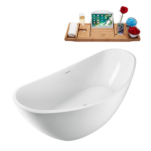 75'' Streamline N950WH Freestanding Tub and Tray With Internal Drain